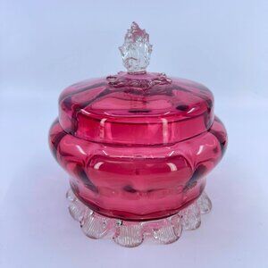 victorian stevens and williams handblown cranberry lidded candy jar
